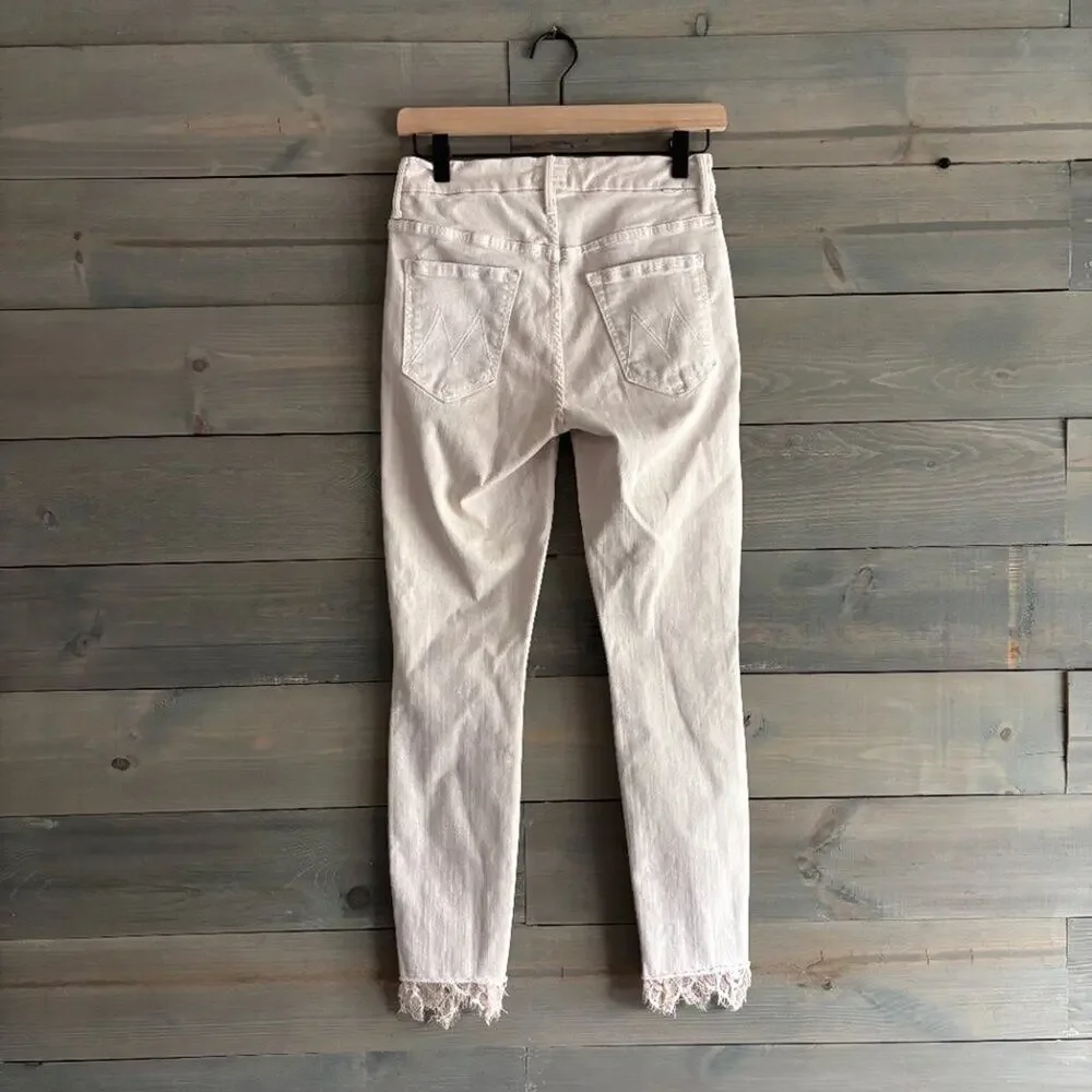 MOTHER | Looker Dagger Ankle Fray Jeans Blush Pink Lace Hem Sz 26